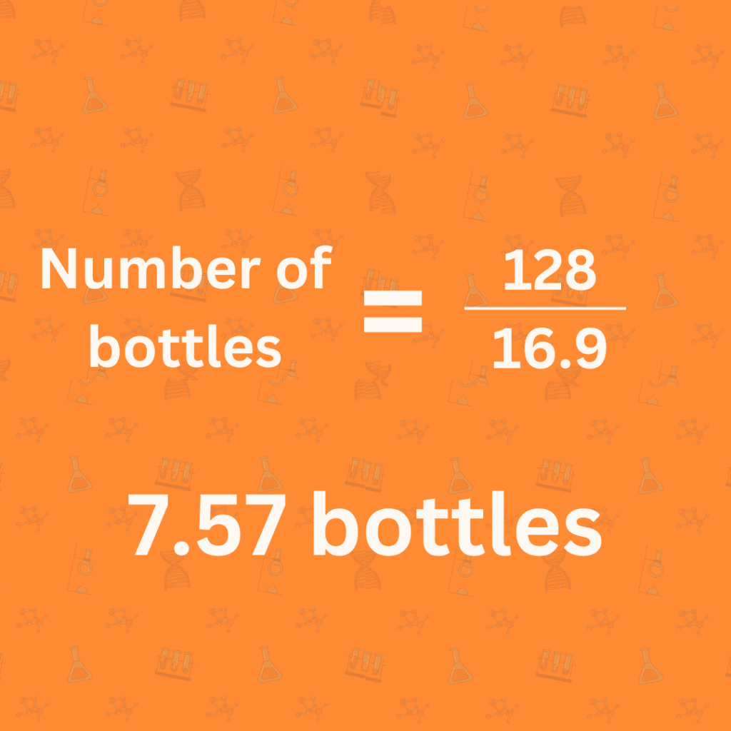 Calculation for converting 16.9 oz water bottle to a gallon